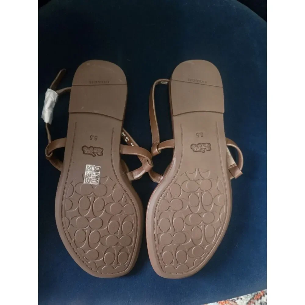 Coach - NEW Jaci Leather Logo Brown Thong Slingback Sandals - Size 5.5B